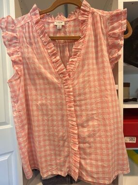 J.Crew Pink Gingham Ruffle Top Size Small